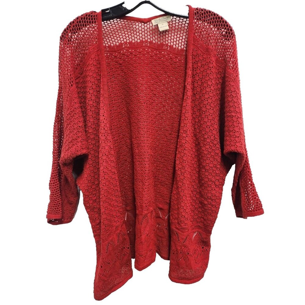 Lucky Brand Womens BOHO Cardigan Medium Red Open Dolman Sleeve Casual